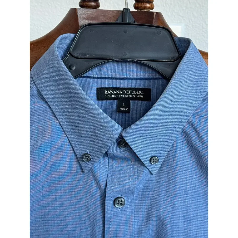 Banana Republic Non-Iron Tailored Slim Fit Blue Button Down Shirt Men’s L Cotton